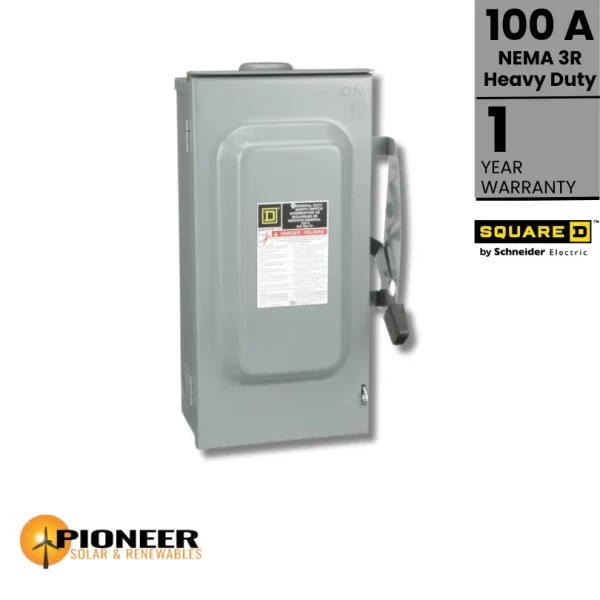 10009-Disconnect-Switch-–-Heavy-Duty-_-100-amp-_-Outdoor-Rated-Nema-3R Disconnect Switch - Heavy Duty / 100 amp / Outdoor Rated (Nema 3R) - Pioneer Solar and Renewables Inc. offers robust and heavy-duty disconnect switches for outdoor applications.