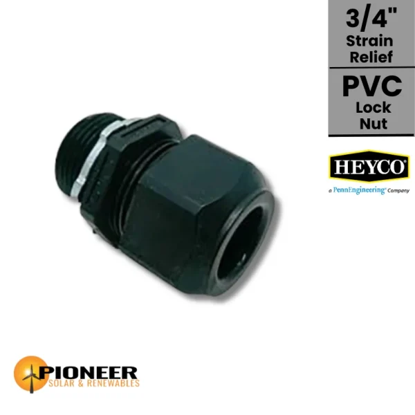 10053-3_4″-Strain-Relief-Connector-c_w-Lock-Nut 3/4″ Strain Relief Connector c/w Lock Nut - Pioneer Solar and Renewables Inc. provides reliable 3/4″ strain relief connectors for secure electrical connections.